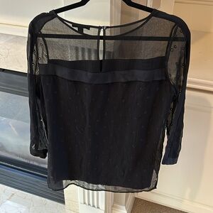 Ella Moss Black Silk Crepe Layered Crepe Embroidered Top Size Small NWT